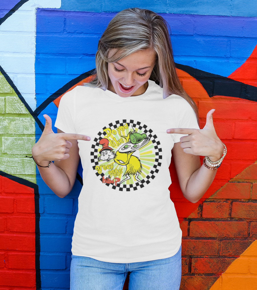 Dr Seuss Do You Like Green Eggs And Ham Yellow Character Red Hat Fan T-Shirt