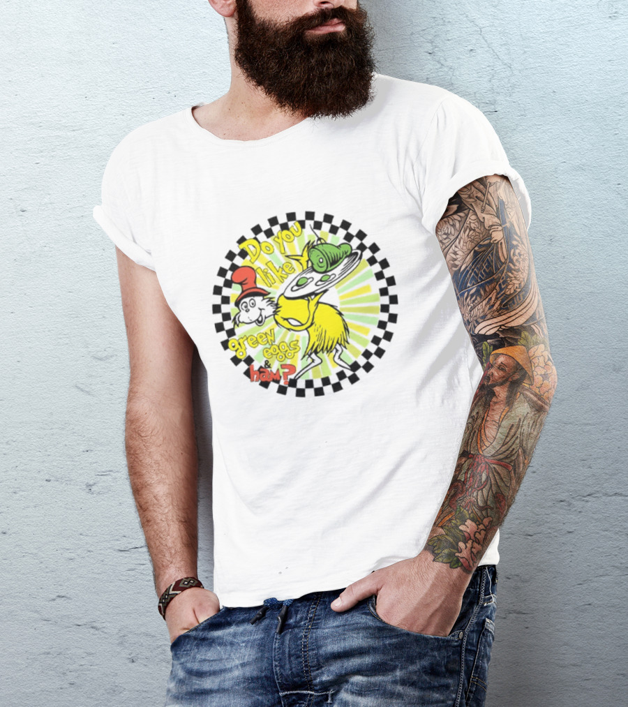 Dr Seuss Do You Like Green Eggs And Ham Yellow Character Red Hat Fan T-Shirt
