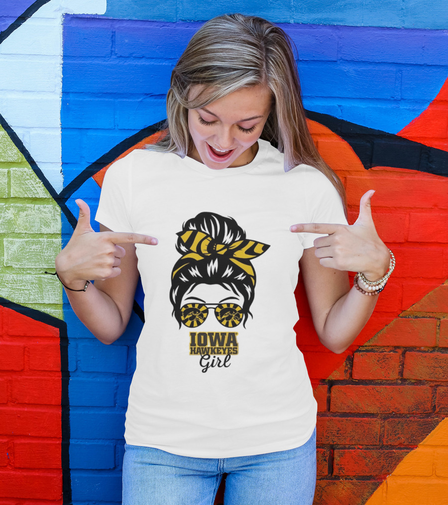 Iowa Hawkeyes Girl Sunglasses Messy Bun Headband T-Shirt