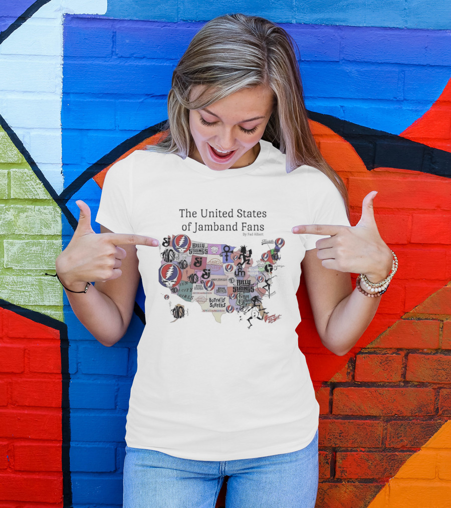 The United States Of Jamband Fans State Map Peeking Characters T-Shirt