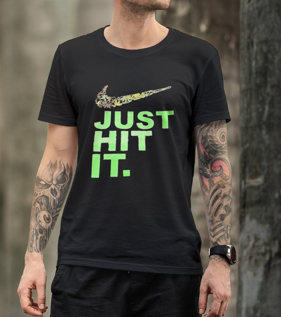 Just Hit It Classic Swoosh Flaming Bat Baseball T-Shirt