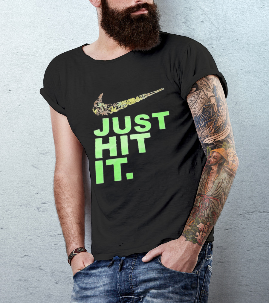 Just Hit It Classic Swoosh Flaming Bat Baseball T-Shirt