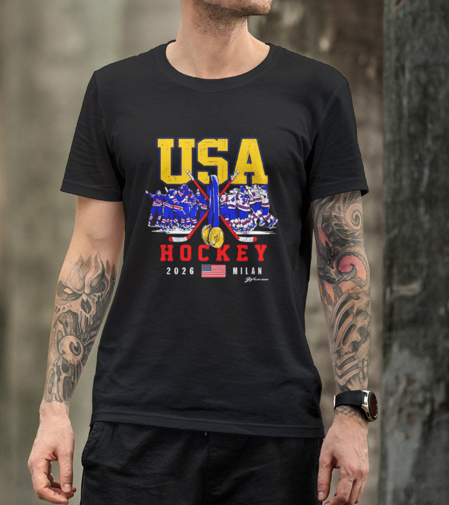 USA Hockey Team 2026 Gold Medal Milan Olympics Celebration USA Flag T-Shirt