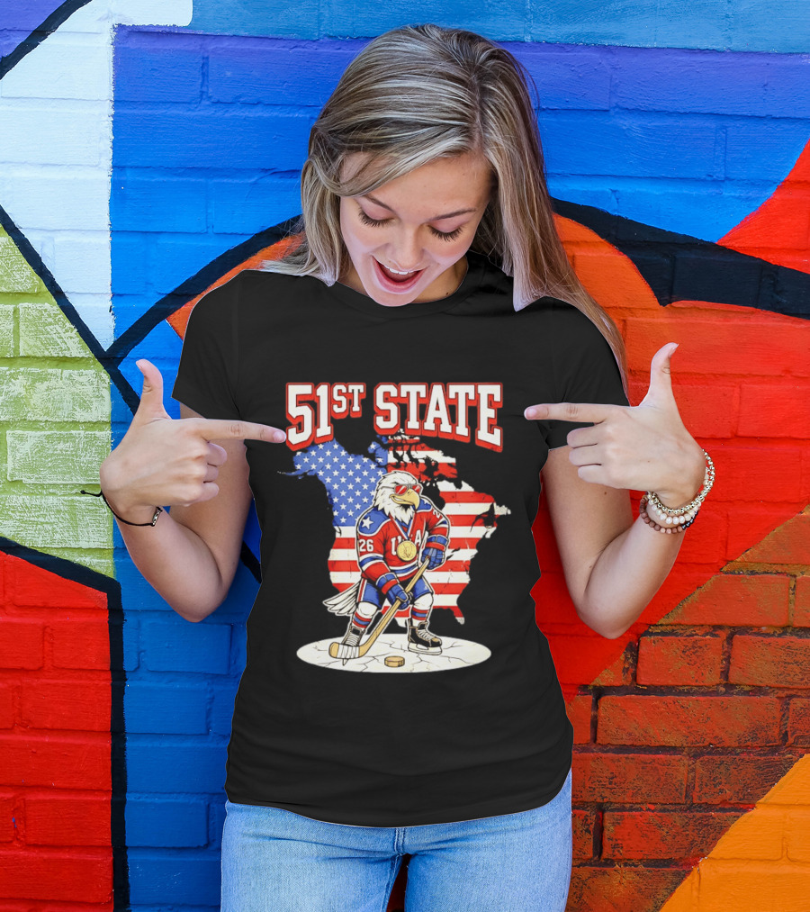 USA Team 51st State Hockey Eagle 26 Gold Medal T-Shirt