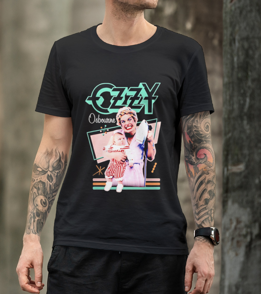 Ozzy Osbourne Retro Woman Holding Baby With Iron T-Shirt