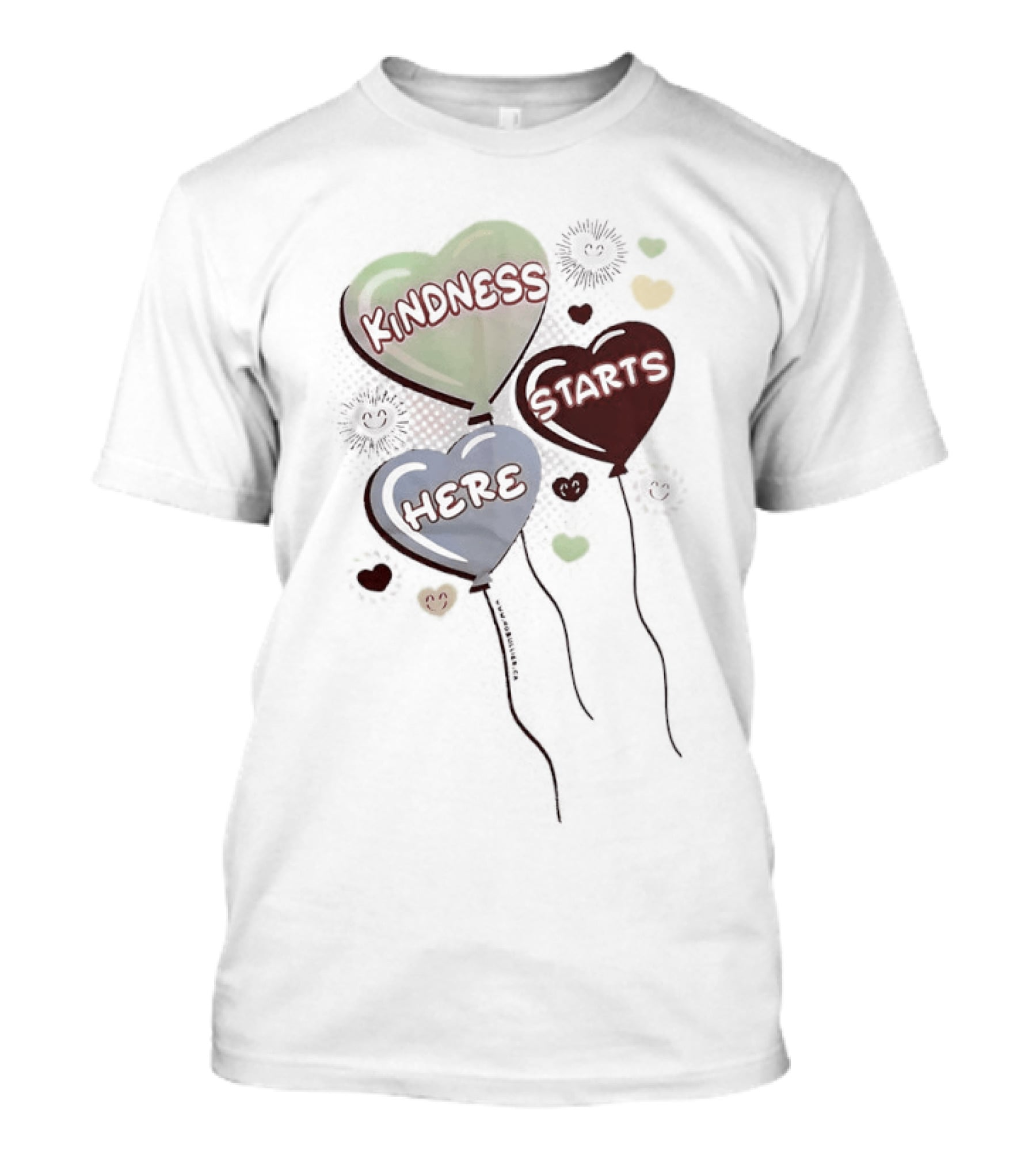 Kindness Starts Here Heart Balloons Colorful Positive Message T-Shirt