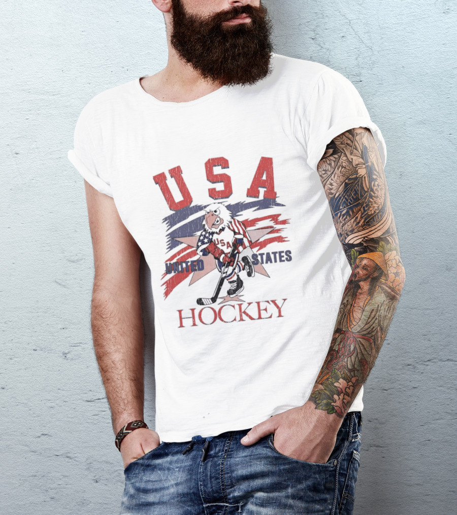 USA Hockey United States Flag Stars And Sticks Bird Player T-Shirt