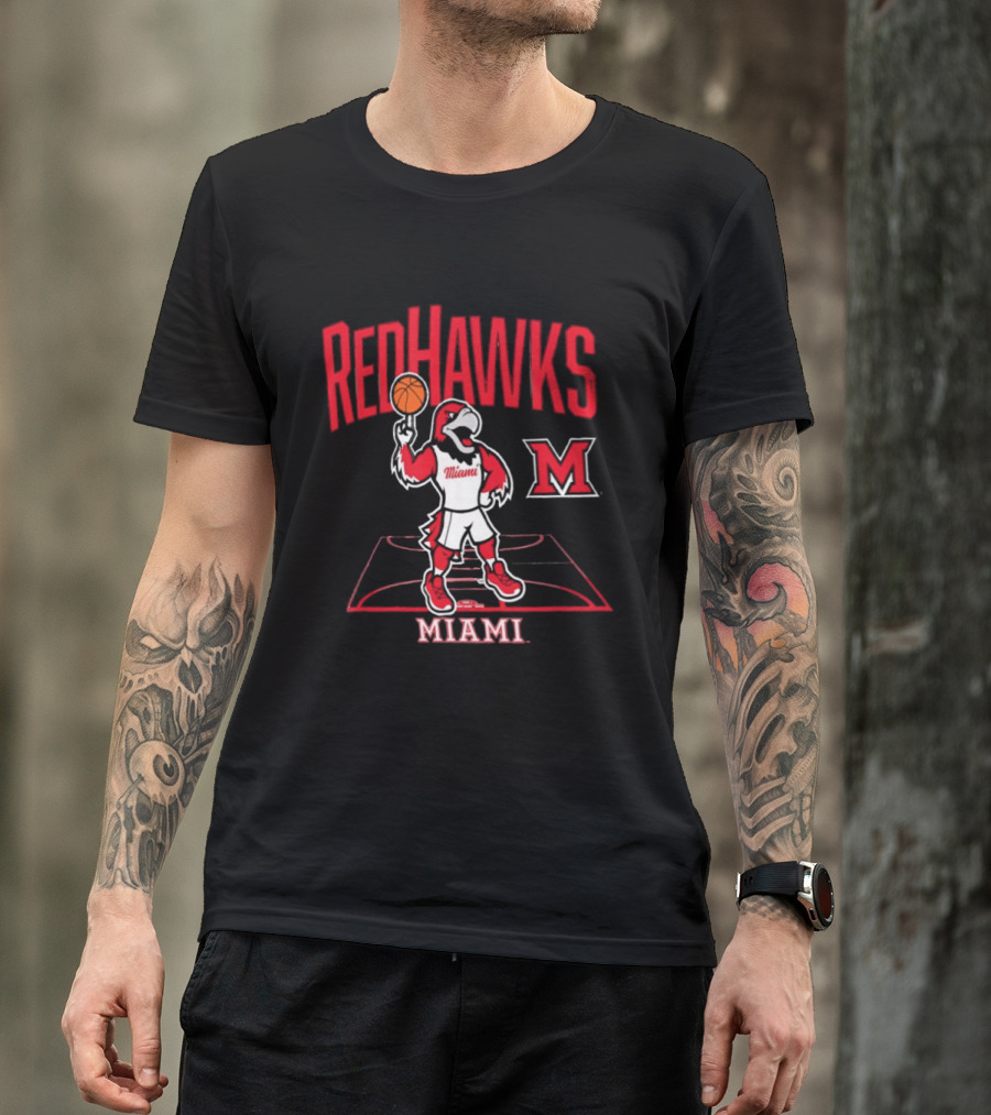 Miami RedHawks Basketball Mascot Court T-Shirt