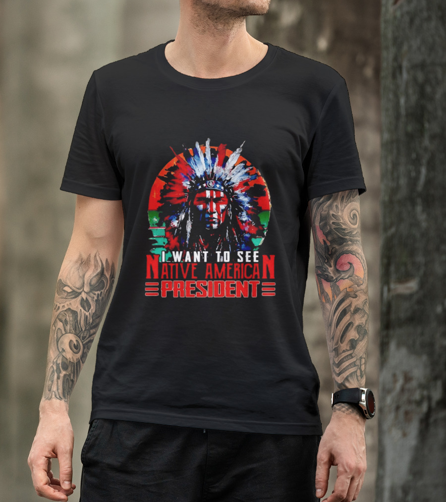 Native American President Bold Statement Feathers Headdress Vision T-Shirt
