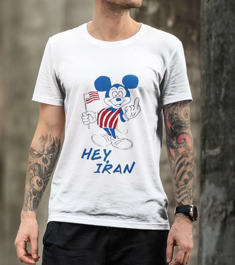 Mickey Mouse Hey Iran Middle Finger USA Flag T-Shirt