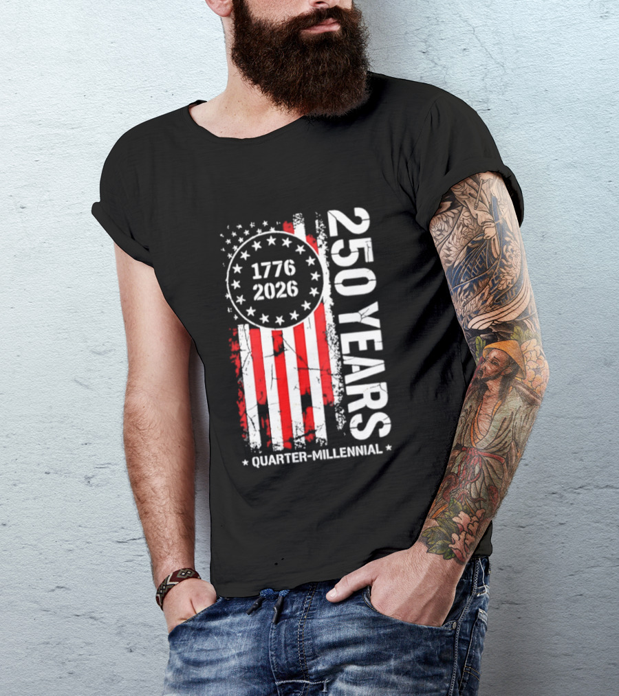 USA 250 Years 1776 2026 Quarter Millennial American Flag T-Shirt