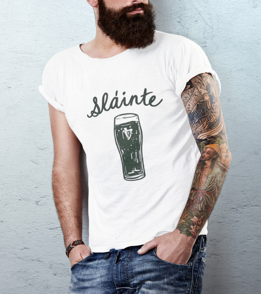 Slainte St Patrick's Day Beer Glass With Shamrock T-Shirt