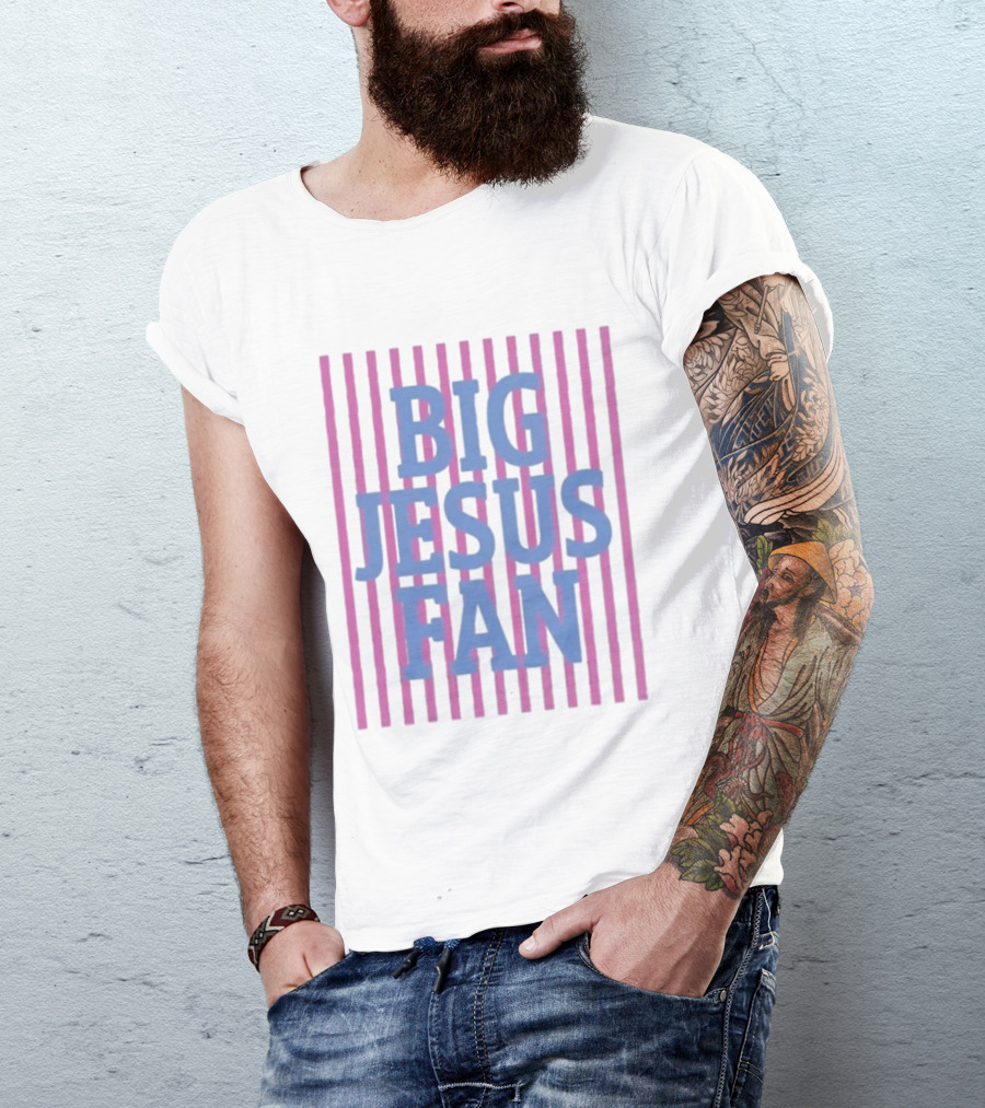 Big Jesus Fan Striped Preppy Christian T-Shirt