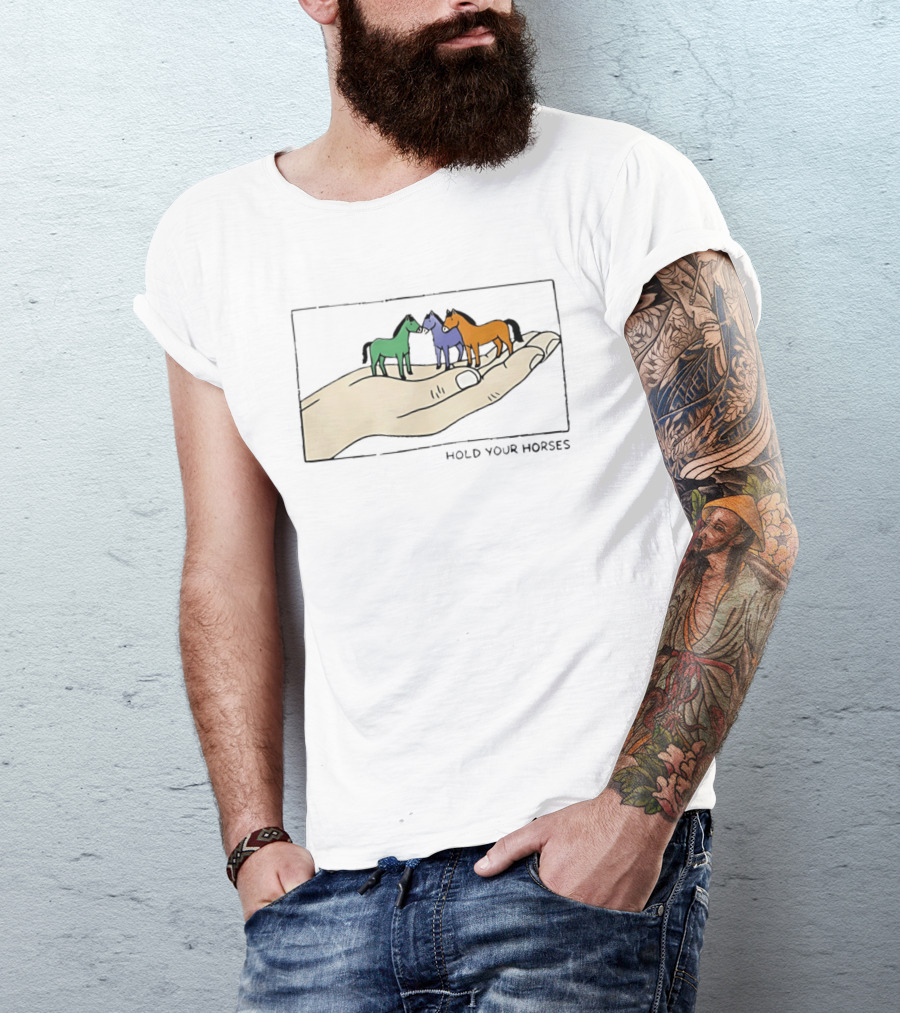Hold Your Horses Cartoon Art Handful Of Colorful Miniature Horses T-Shirt