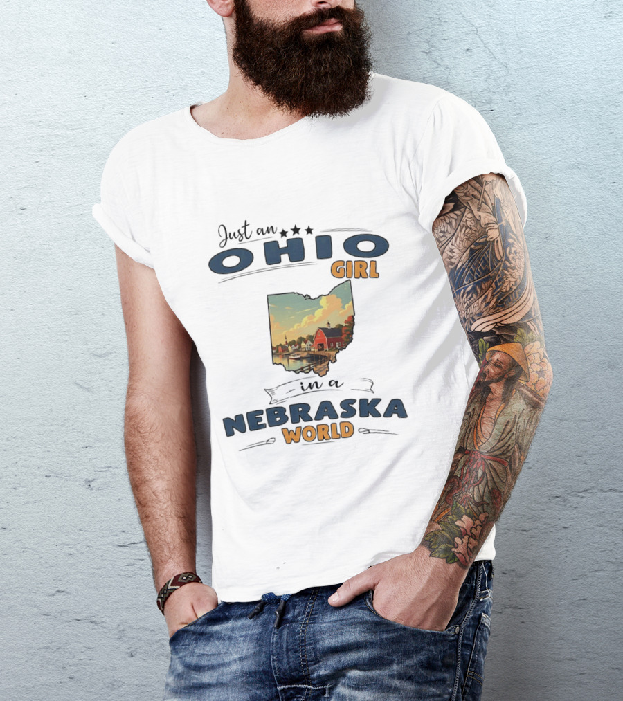 Just An Ohio Girl In A Nebraska World Lakeside Village Scene T-Shirt