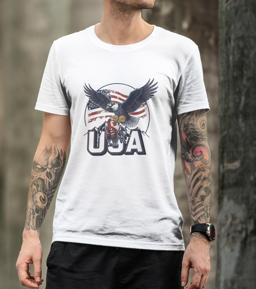 USA Eagle Ice Hockey Olympic Medals 1980 2026 American Flag T-Shirt