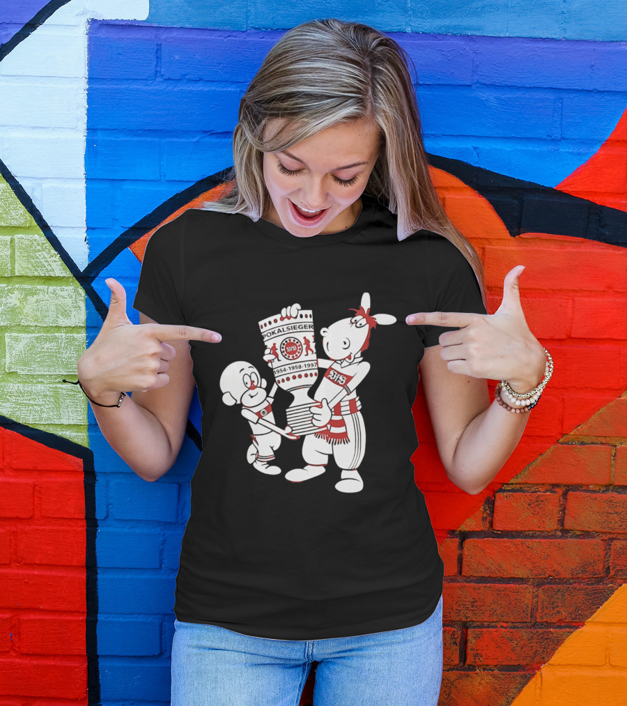 VfB Pokal Affle Und Pferdle Cartoon Celebrating Trophy T-Shirt