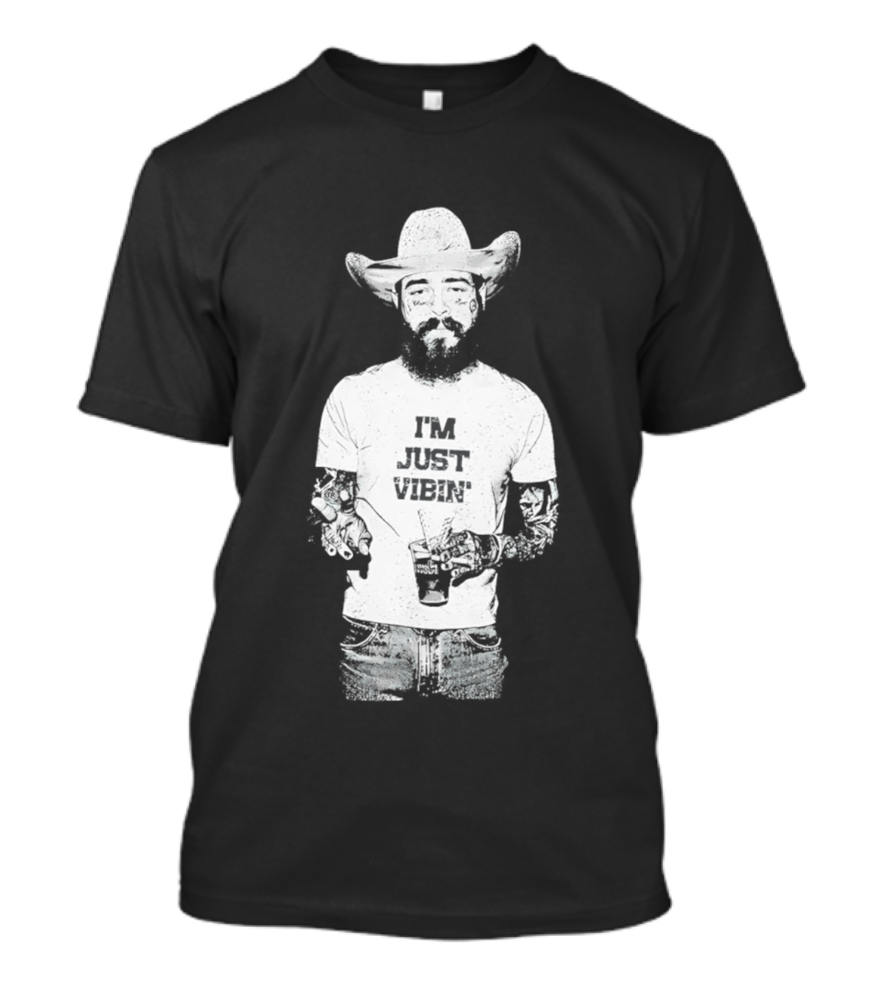 Post Malone Western Posty Cowboy Hat I'm Just Vibin T-Shirt