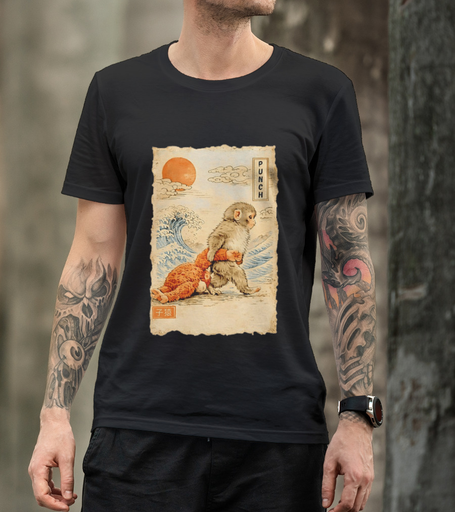 Punch Monkey Ukiyo E Wave Sun Kanji T-Shirt