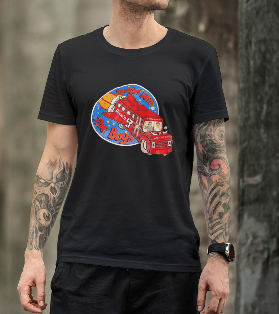 Bussin With The Boys Rocket Bus Adventure Retro Cartoon T-Shirt