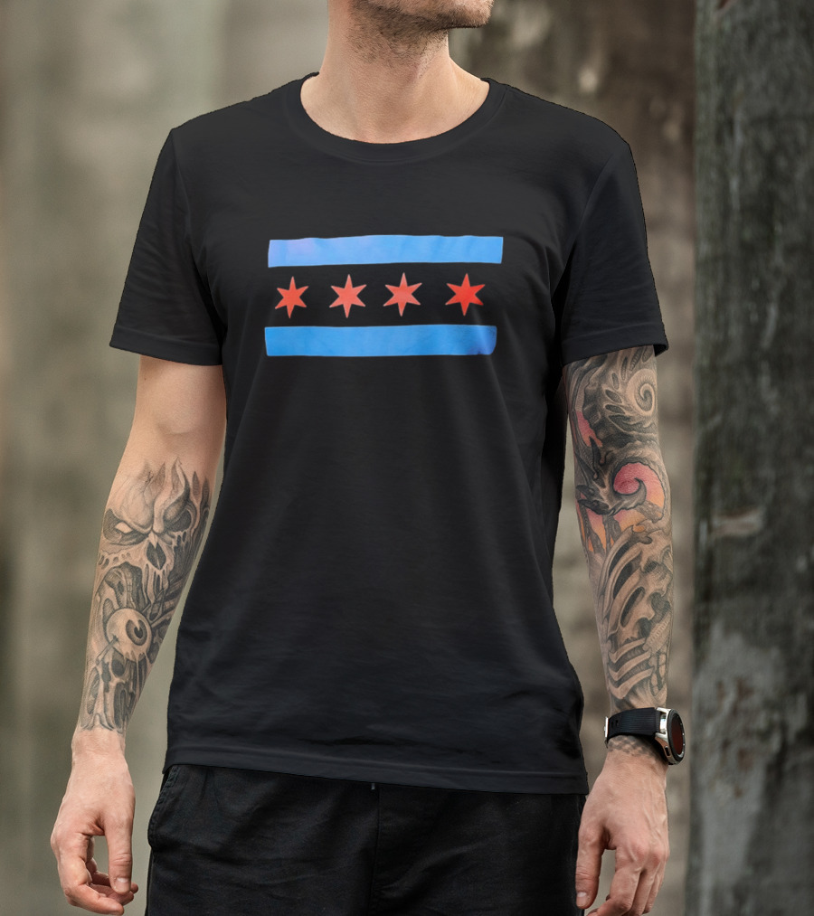 Chicago Flag Four Red Stars Blue Stripes T-Shirt