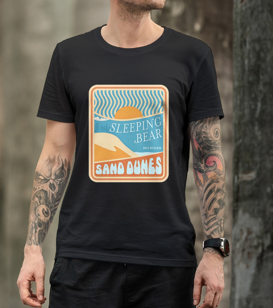 Sleeping Bear Michigan Sand Dunes Retro Sunset Scenic T-Shirt