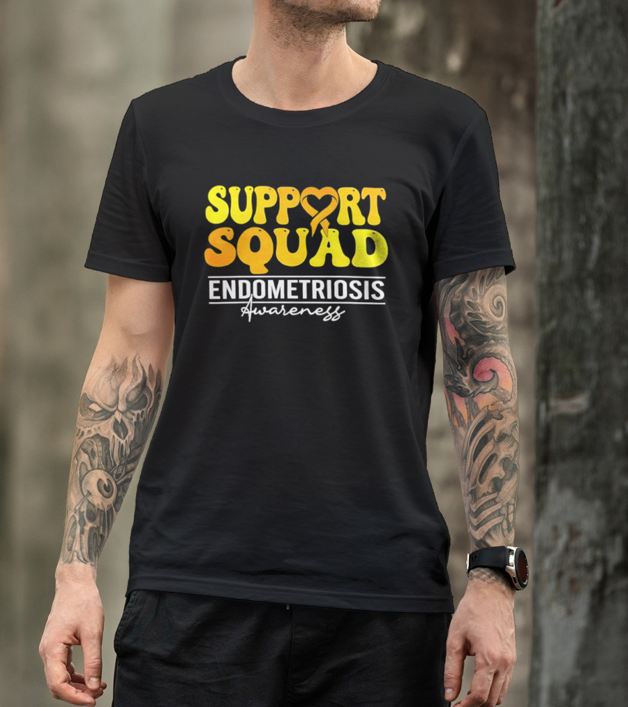 Support Squad Endometriosis Awareness Yellow Ribbon Heart T-Shirt