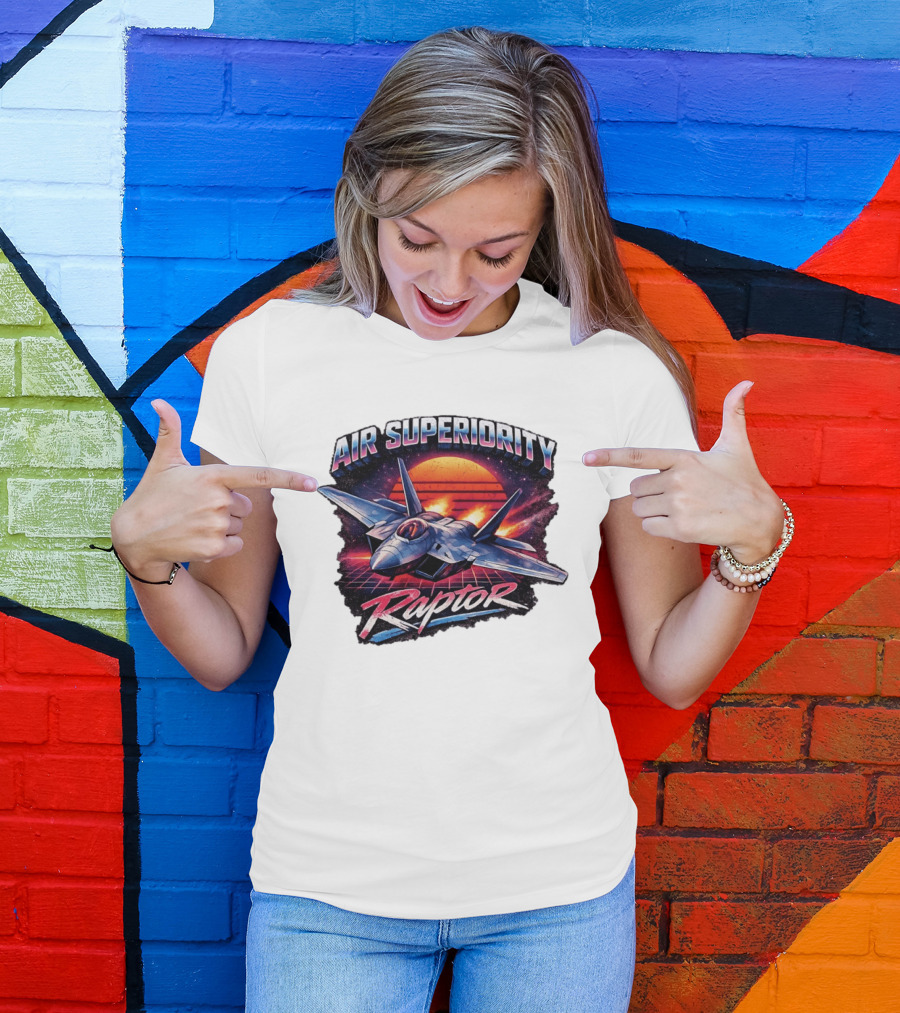 Air Superiority Raptor Fighter Jet Retro Sunset T-Shirt