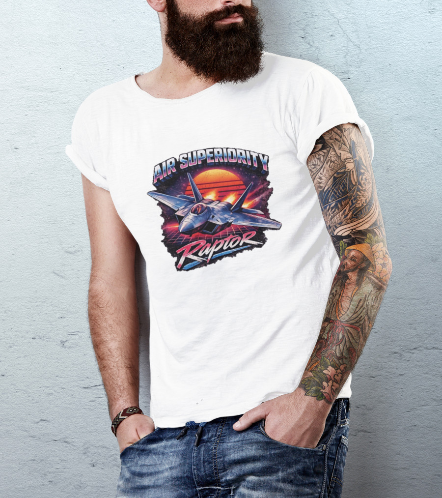 Air Superiority Raptor Fighter Jet Retro Sunset T-Shirt