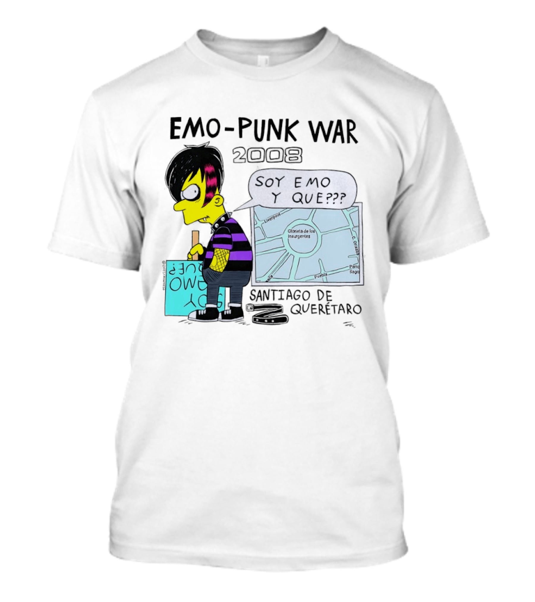 Emo Punk War 2008 Soy Emo Y Que Santiago De Queretaro Map Cartoon T-Shirt