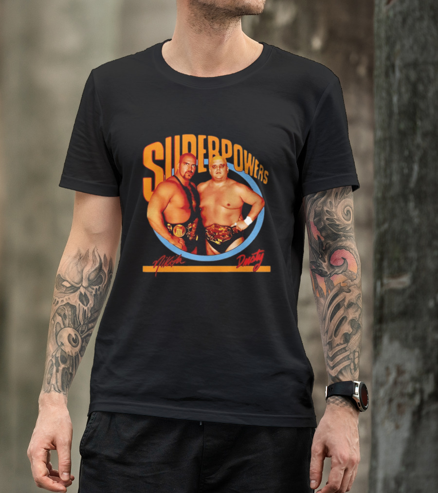 Superpowers Wrestling Legends Nikita Koloff And Dusty Rhodes Championship Belts T-Shirt