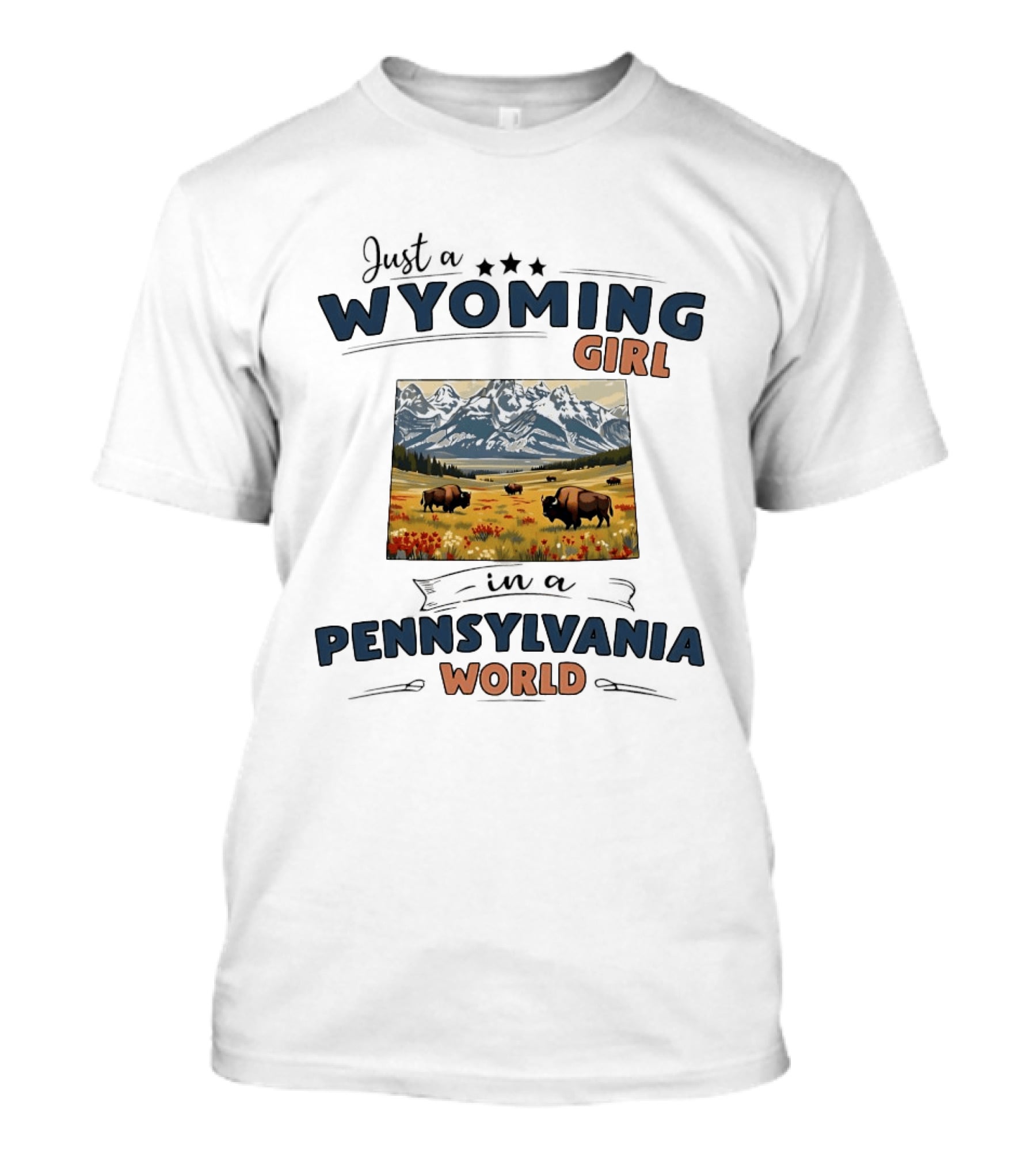 Wyoming Girl In Pennsylvania World Bison Mountain Scene T-Shirt