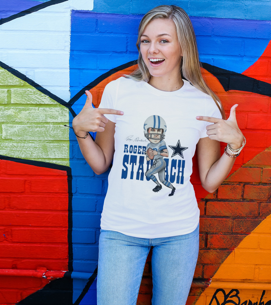 Roger Staubach Dallas Cowboys Football Cartoon With Star T-Shirt