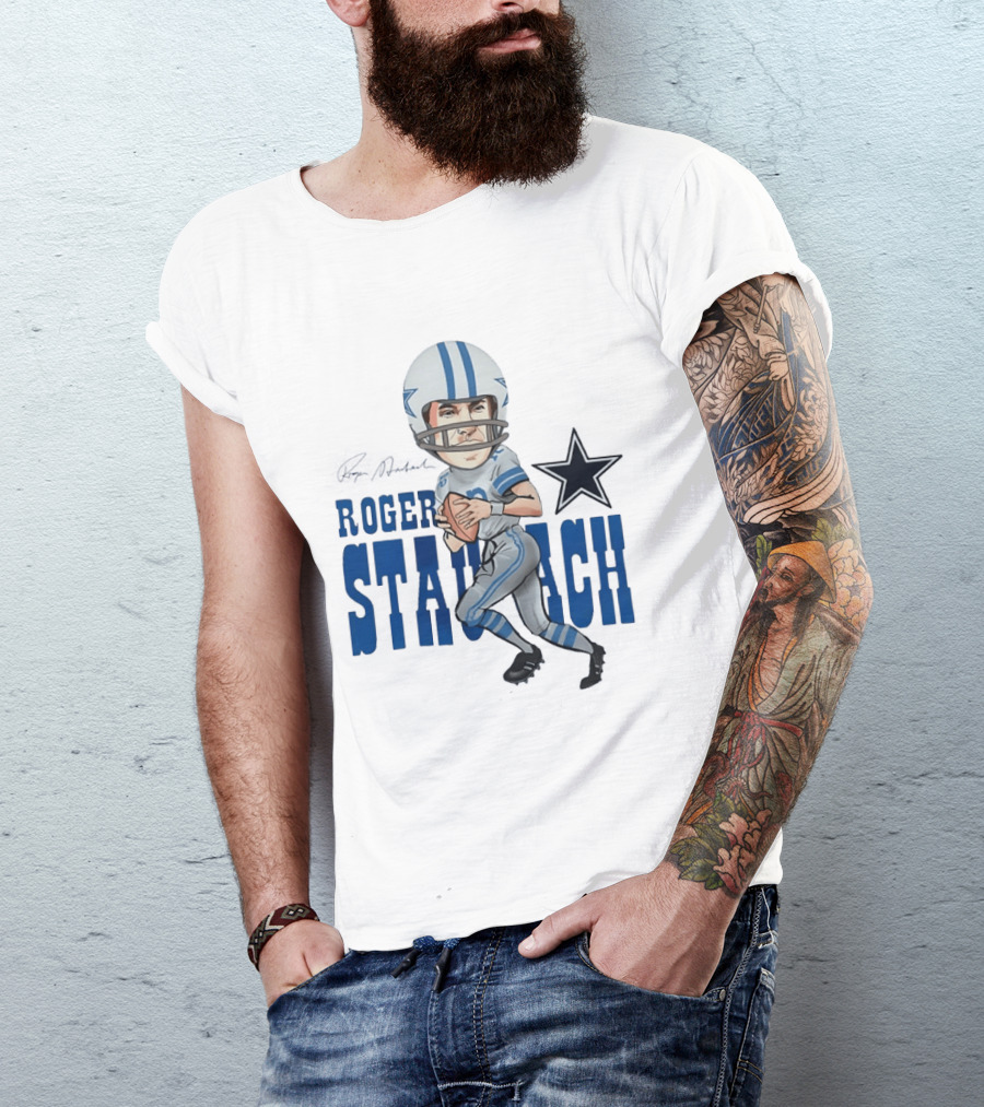 Roger Staubach Dallas Cowboys Football Cartoon With Star T-Shirt
