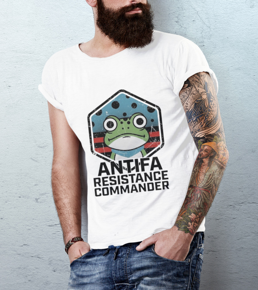 Antifa Resistance Commander Frog Hexagon T-Shirt