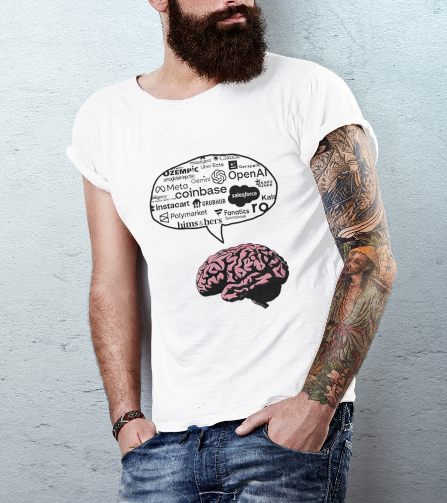 Capitalism Brain Thinking With Tech Giants Logos OpenAI Meta Twitter Coinbase Brands T-Shirt