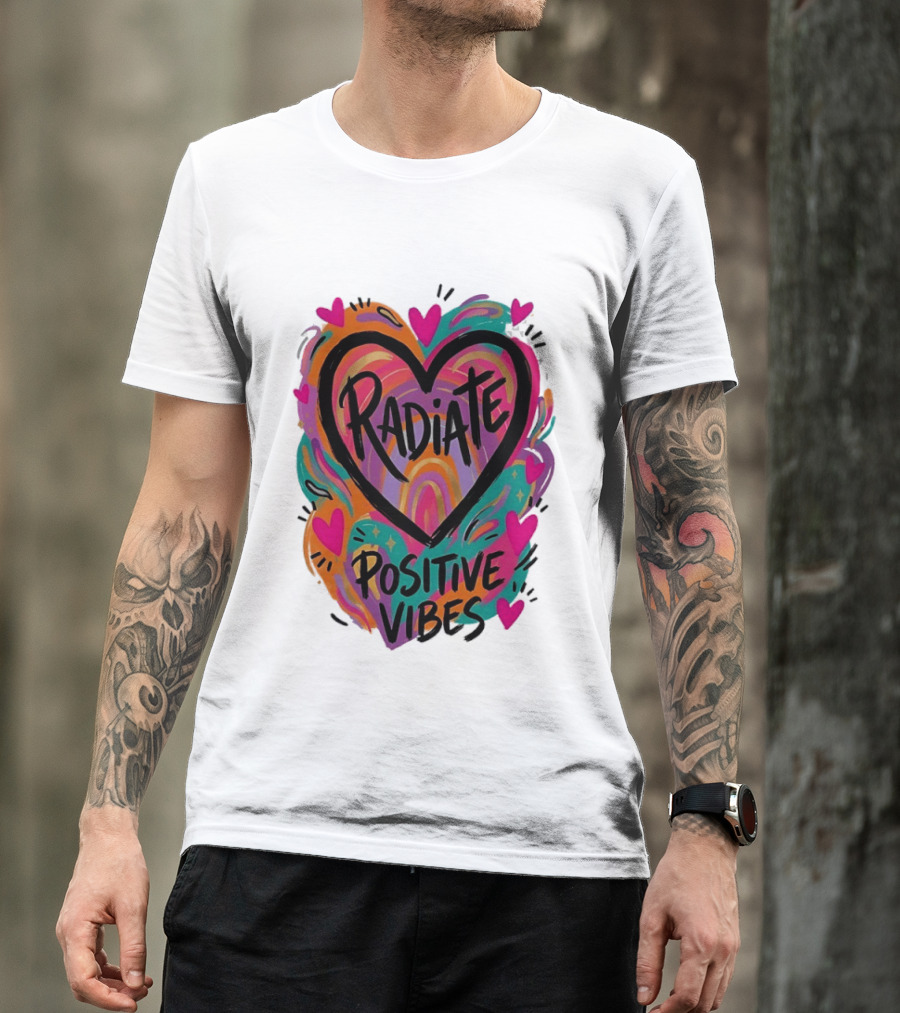 Radiate Positive Vibes Colorful Heart Shape T-Shirt