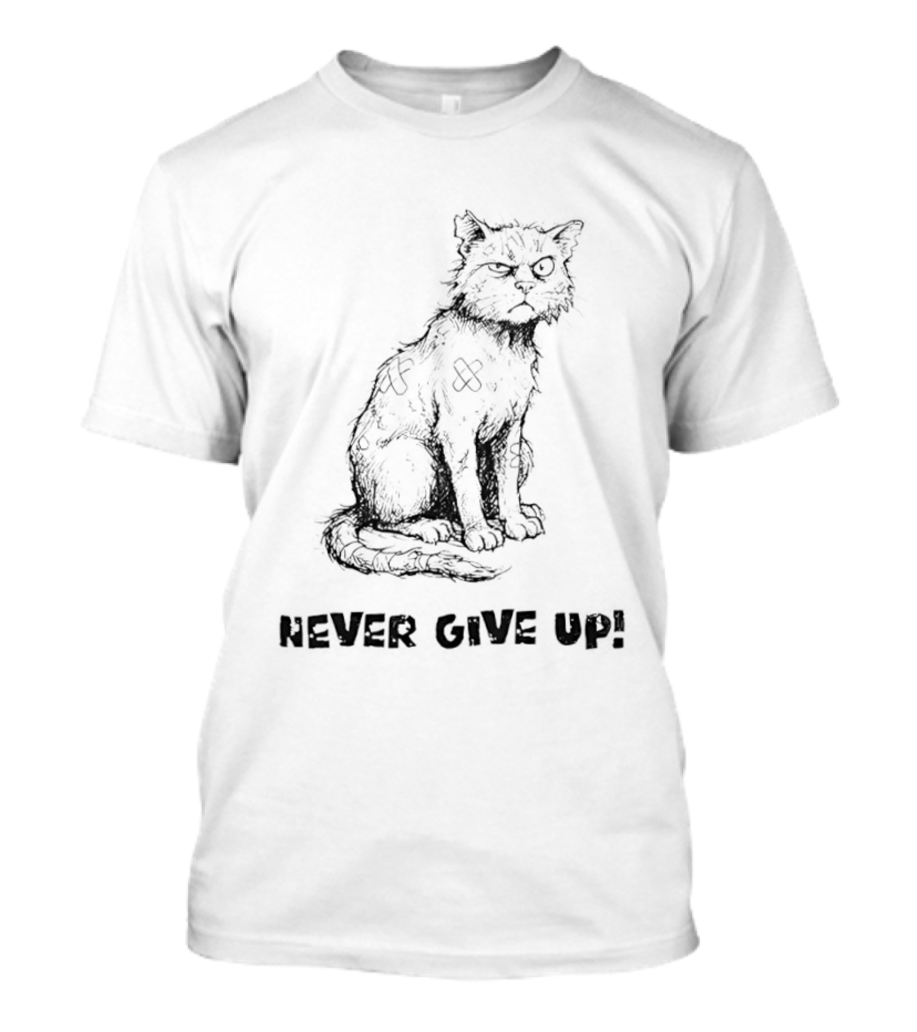 Cat Never Give Up Resilient Sketch Cat T-Shirt