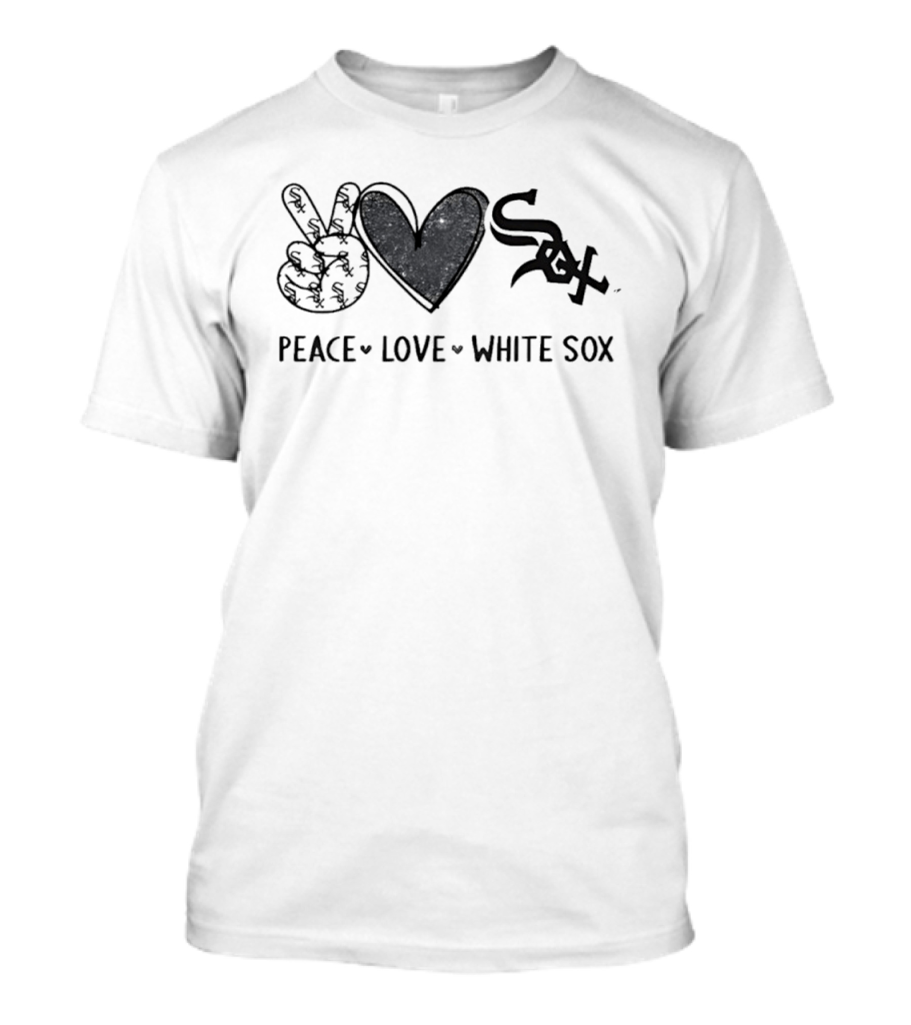 Peace Love White Sox Hand Sign Heart Shape Sox T-Shirt