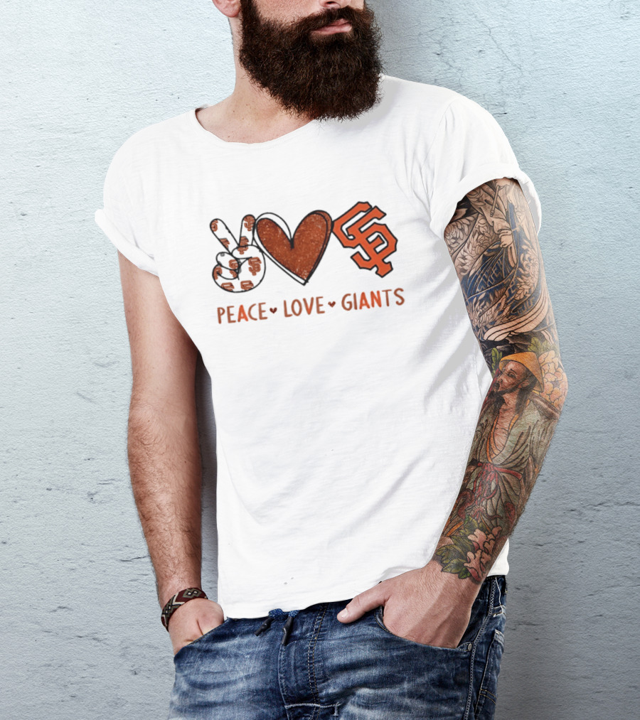 San Francisco Giants Peace Love SF Hand Sign Heart Shape T-Shirt