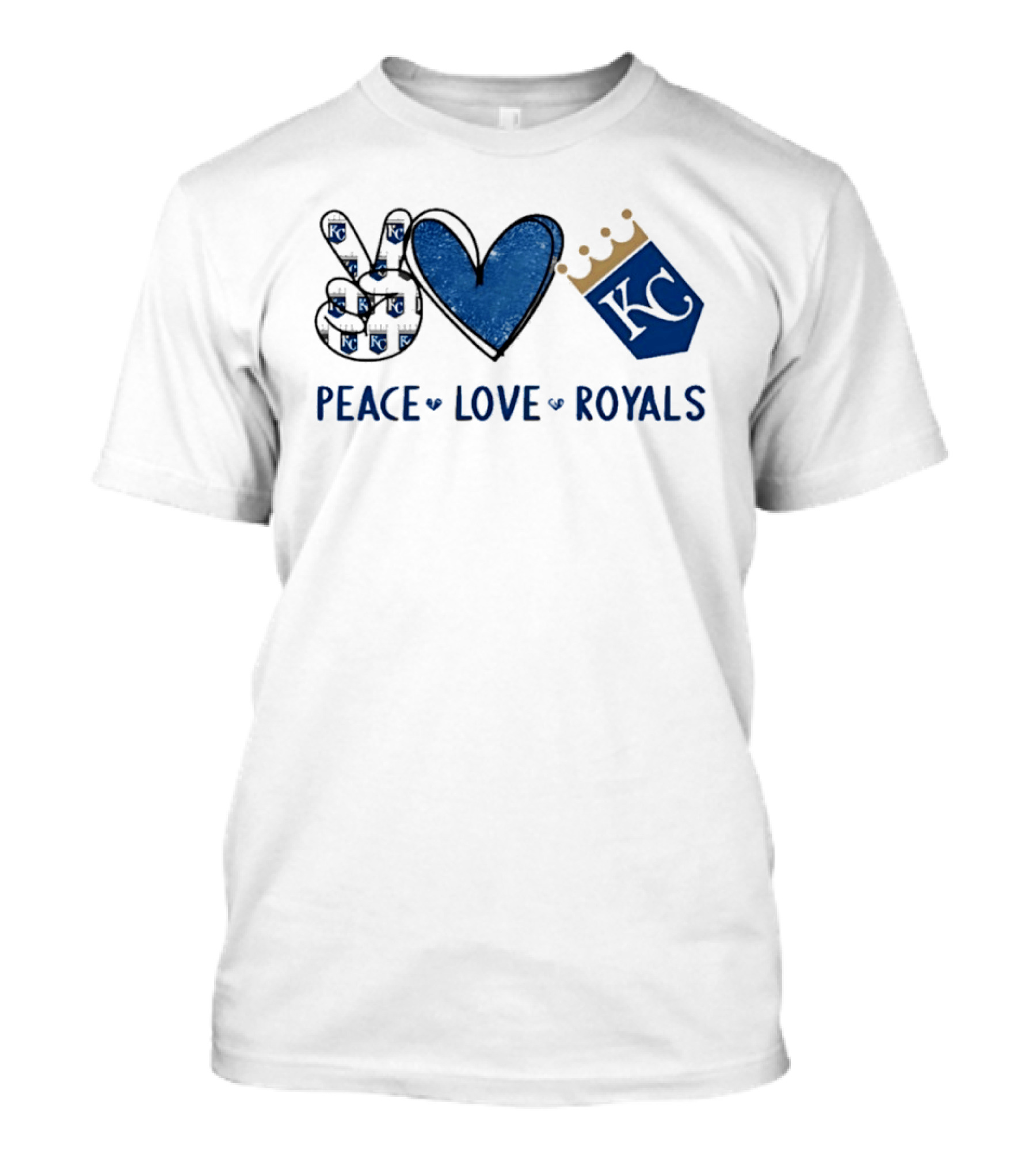 Peace Love KC Royals Hand Sign Heart Shape T-Shirt