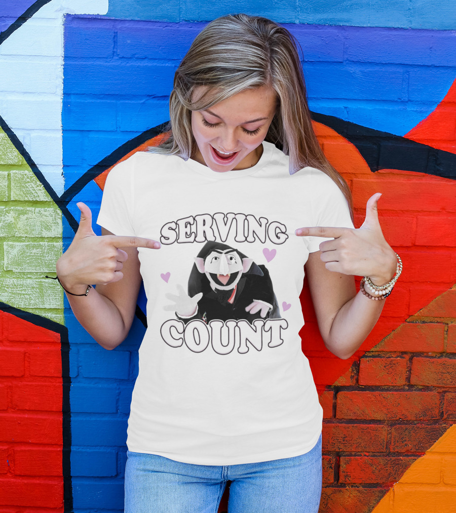 Serving Count Cartoon Vampire Hearts T-Shirt