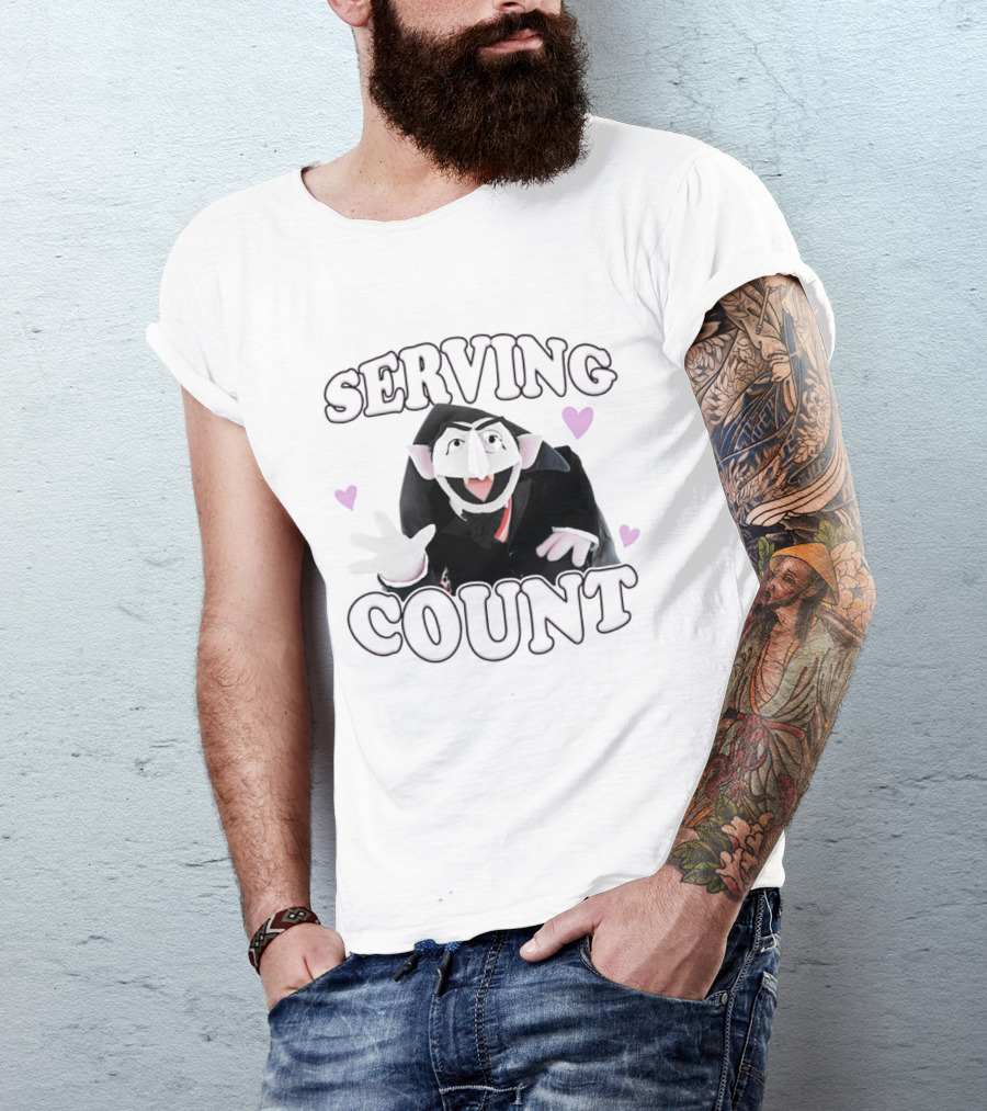 Serving Count Cartoon Vampire Hearts T-Shirt