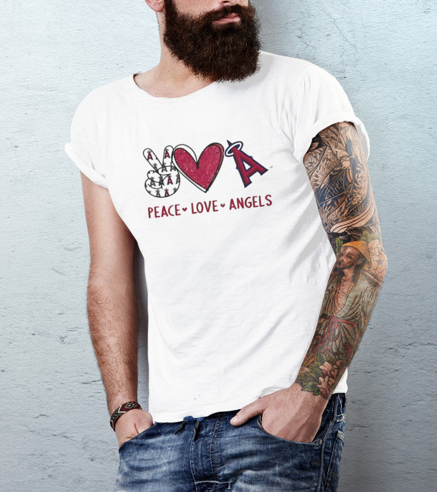 Los Angeles Angels Peace Love Angels Hand Sign Heart Shape Iconic Team T-Shirt