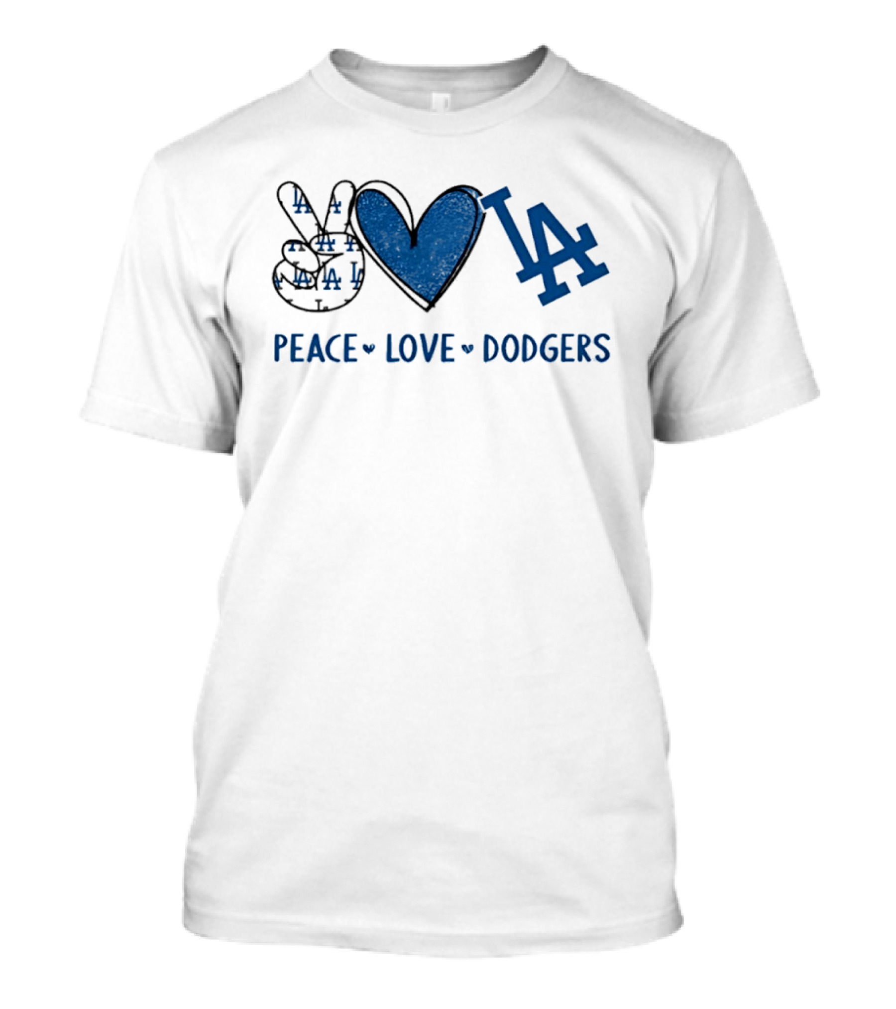 Peace Love LA Dodgers Hand Sign Heart Shape T-Shirt