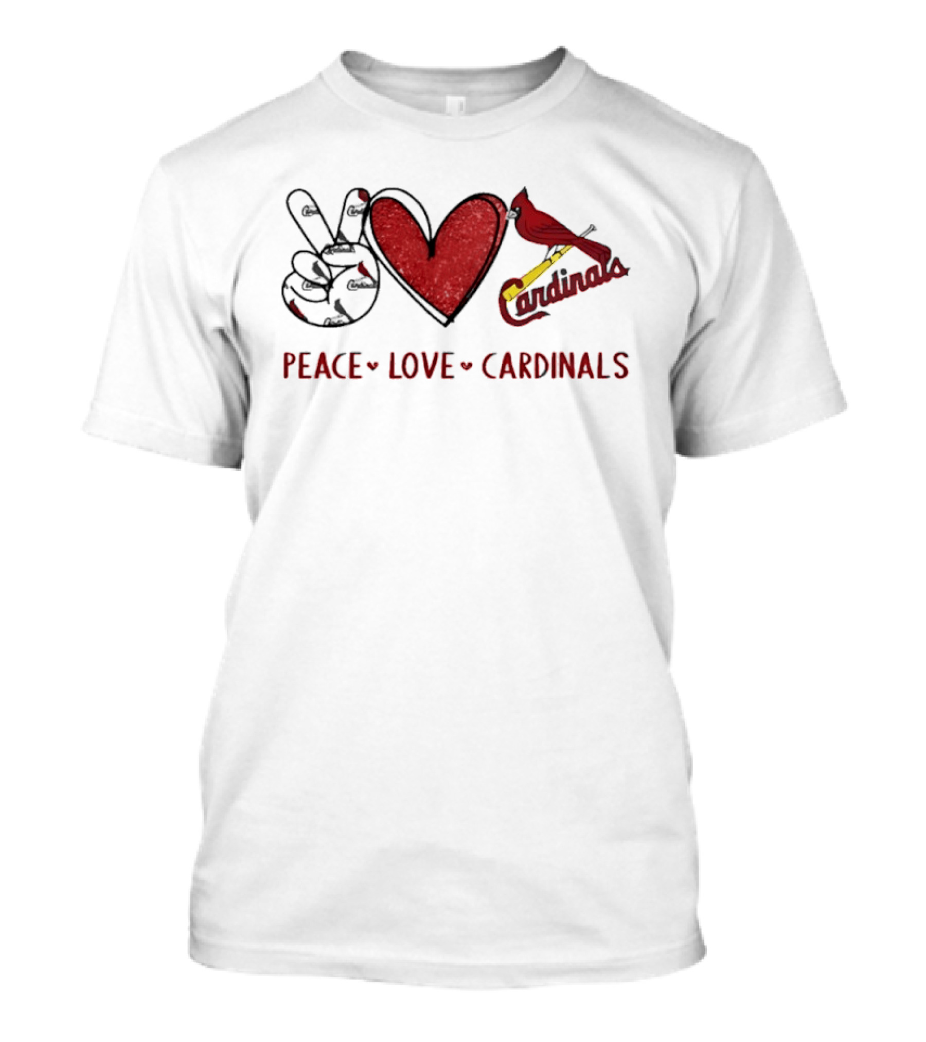 Peace Love Cardinals Hand Sign Heart Shape St Louis Cardinals T-Shirt