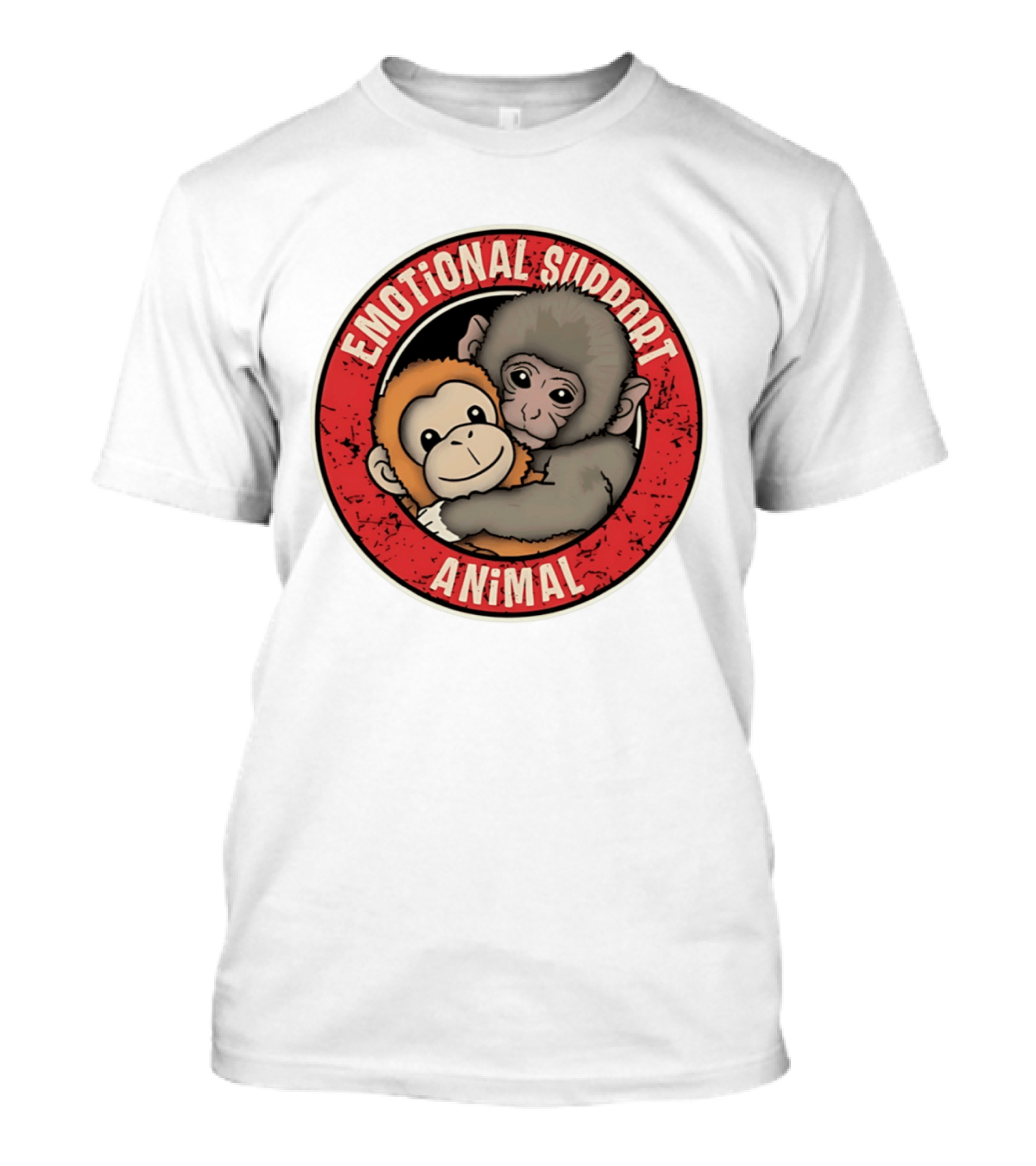 Emotional Support Animal Monkey Punch Hugging Sticker T-Shirt