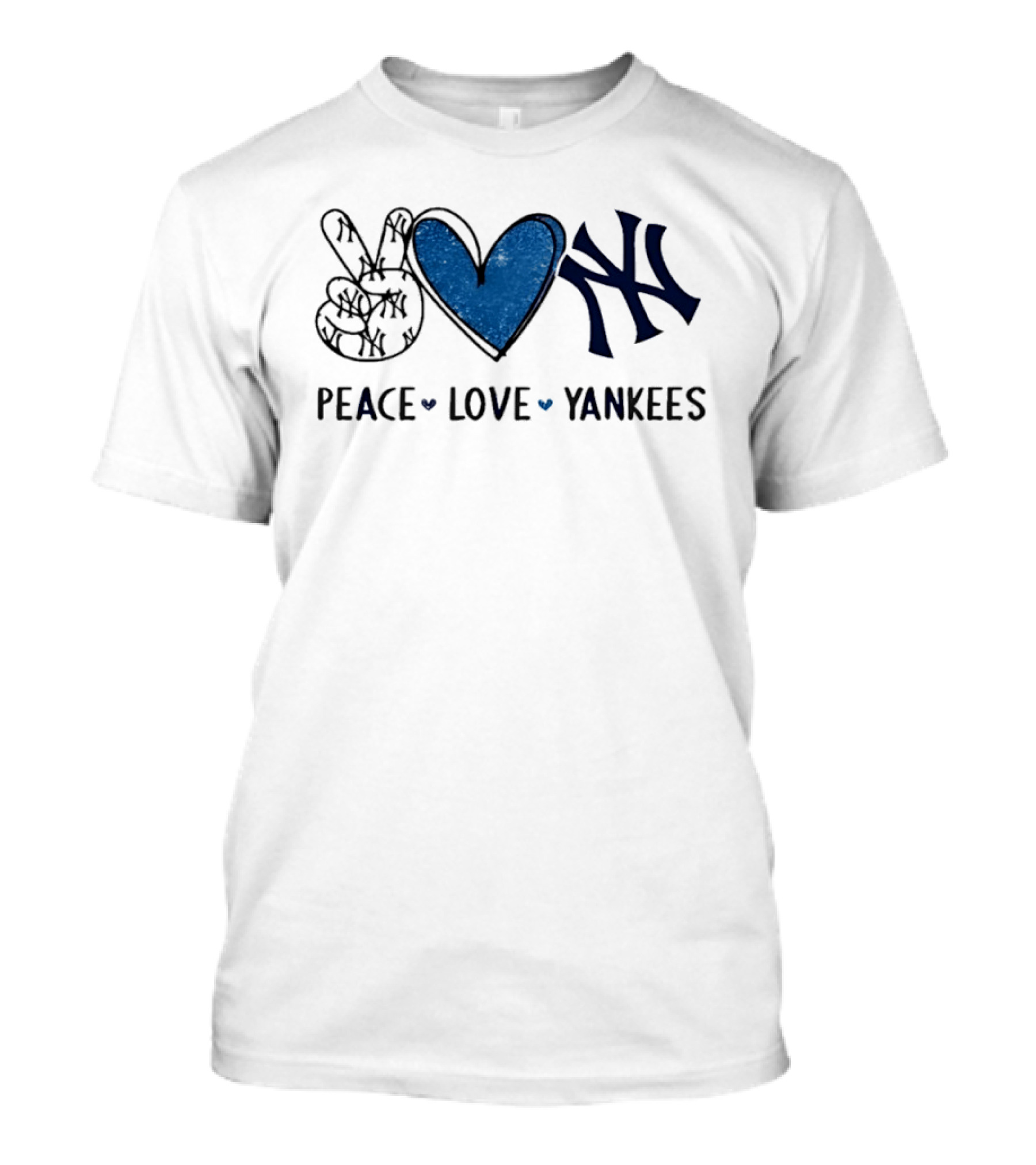Peace Love Yankees New York Hand Sign Heart Shape T-Shirt