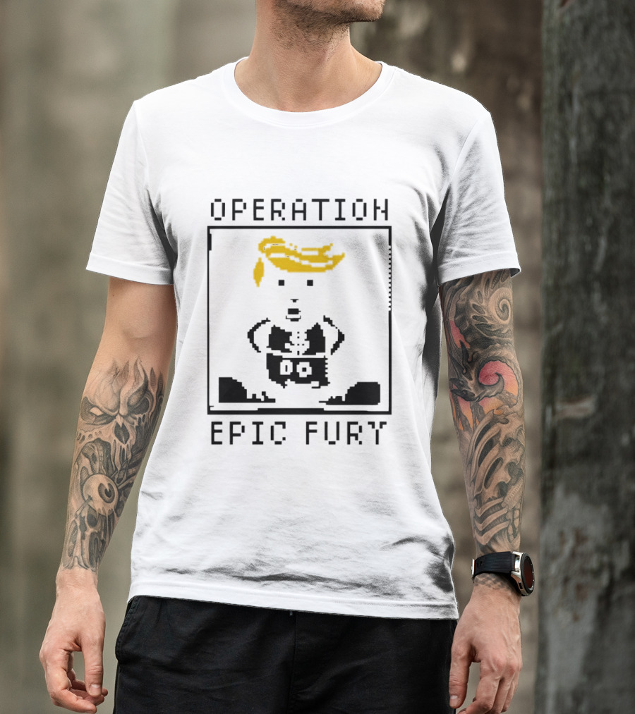 Operation Epic Fury Trump Cartoon Blocky Style Yellow Hair T-Shirt