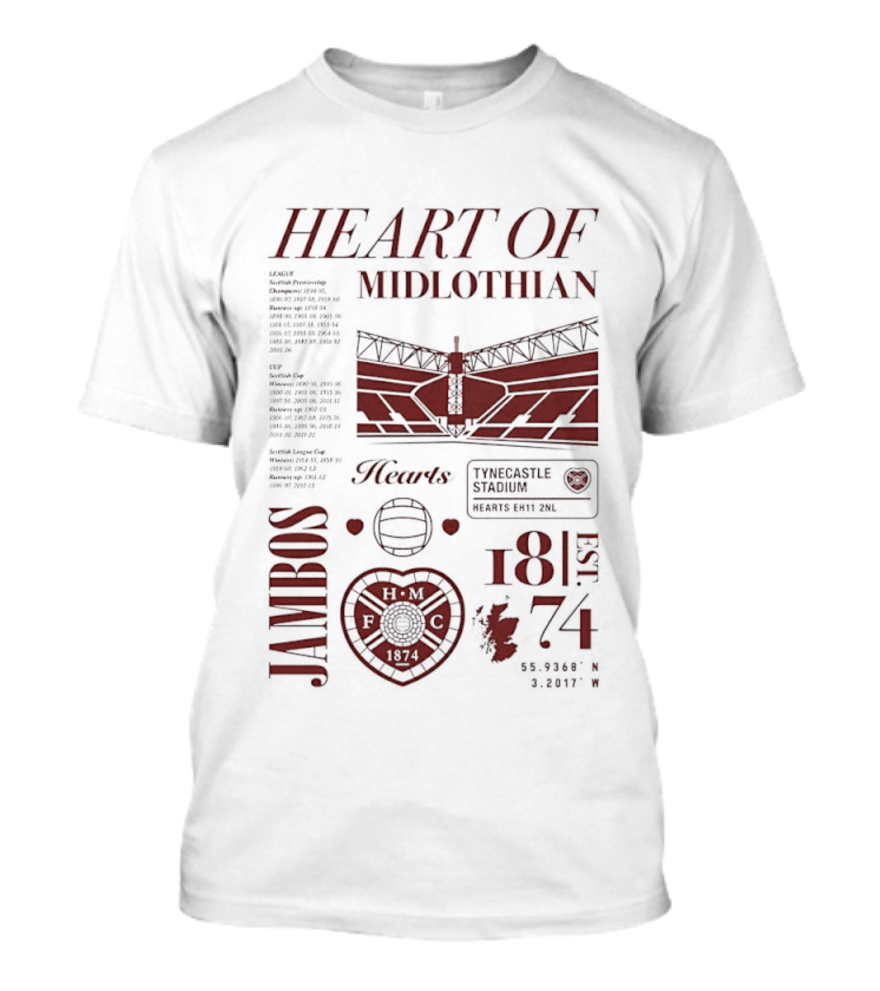 Heart Of Midlothian Jambos Est 1874 Scottish Football Club T-Shirt